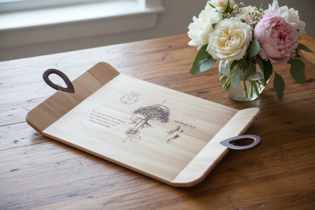 Tree of Life Wooden Meditation Tray - Engraved Inspirational Quote