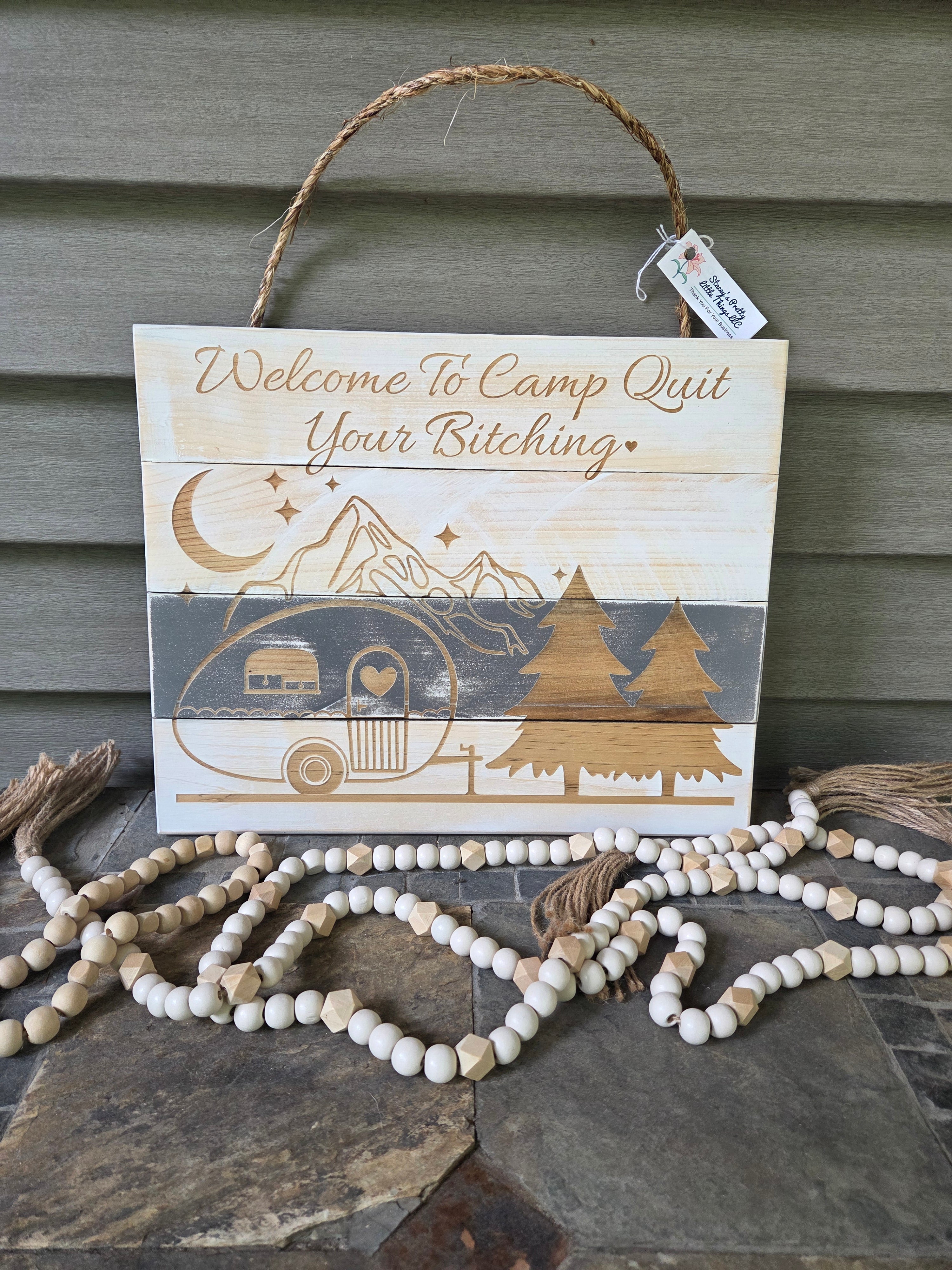 Adorable Engraved Rustic Pine Camping Signs