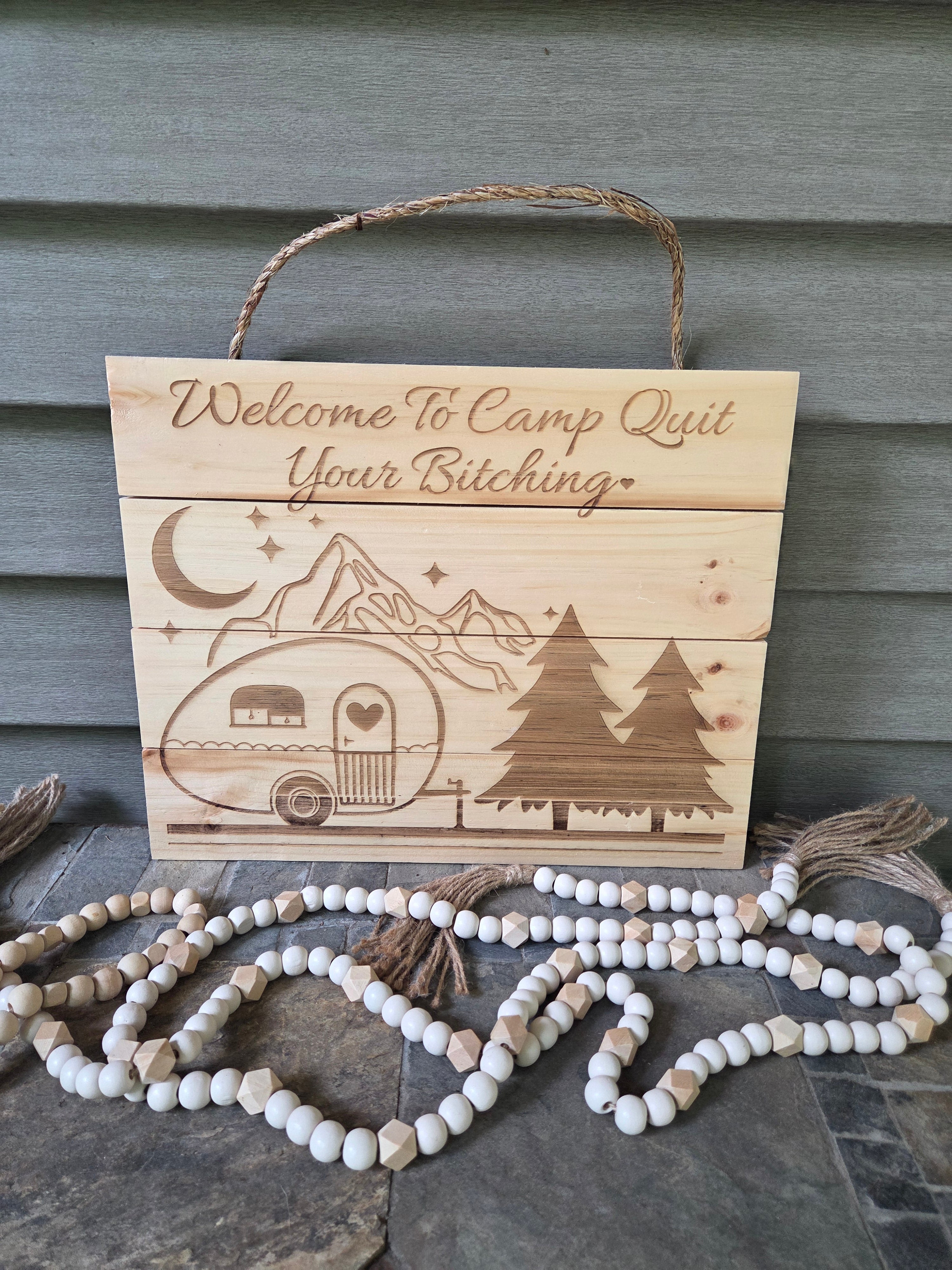 Adorable Engraved Rustic Pine Camping Signs